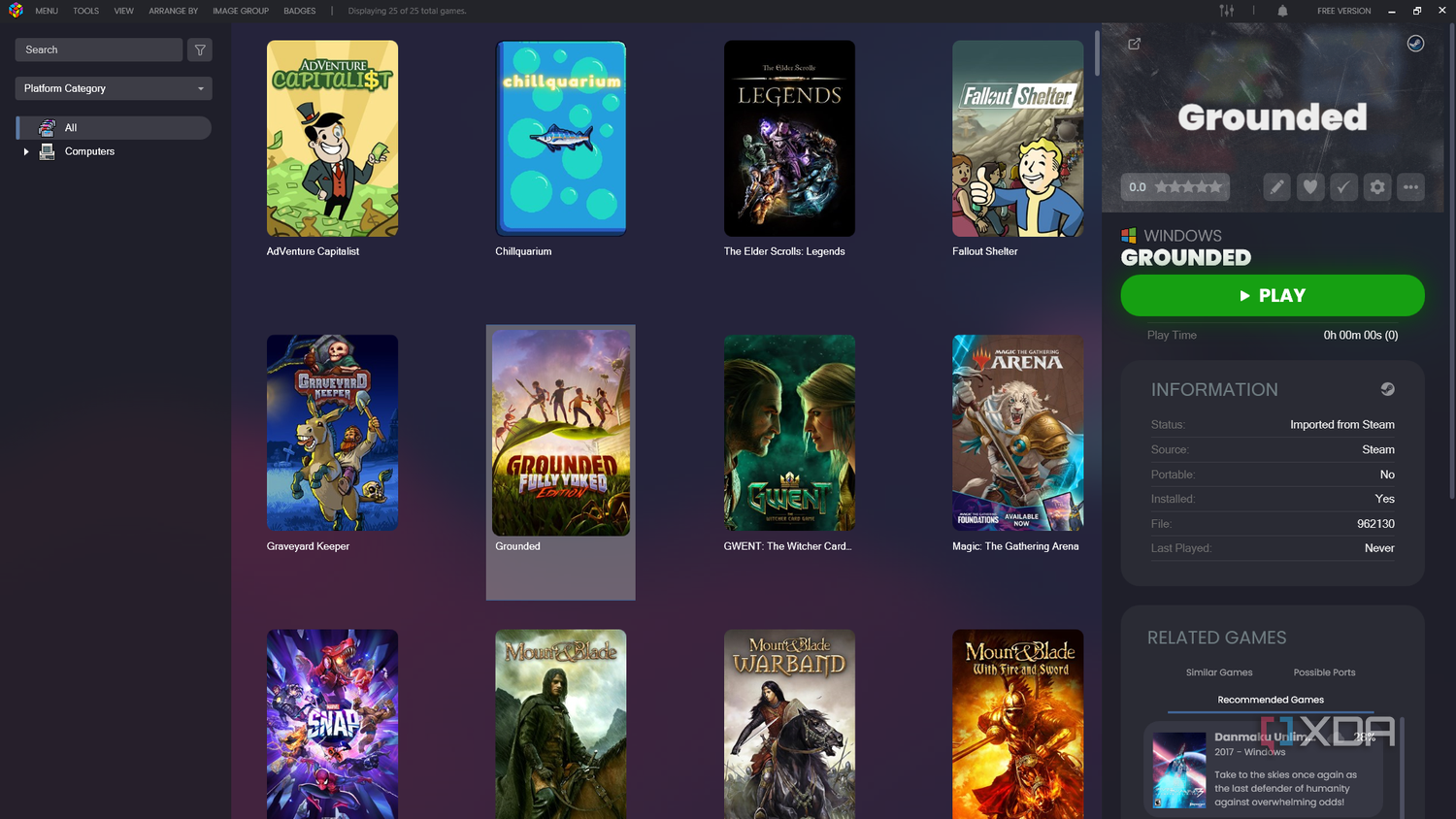 A LaunchBox library menu