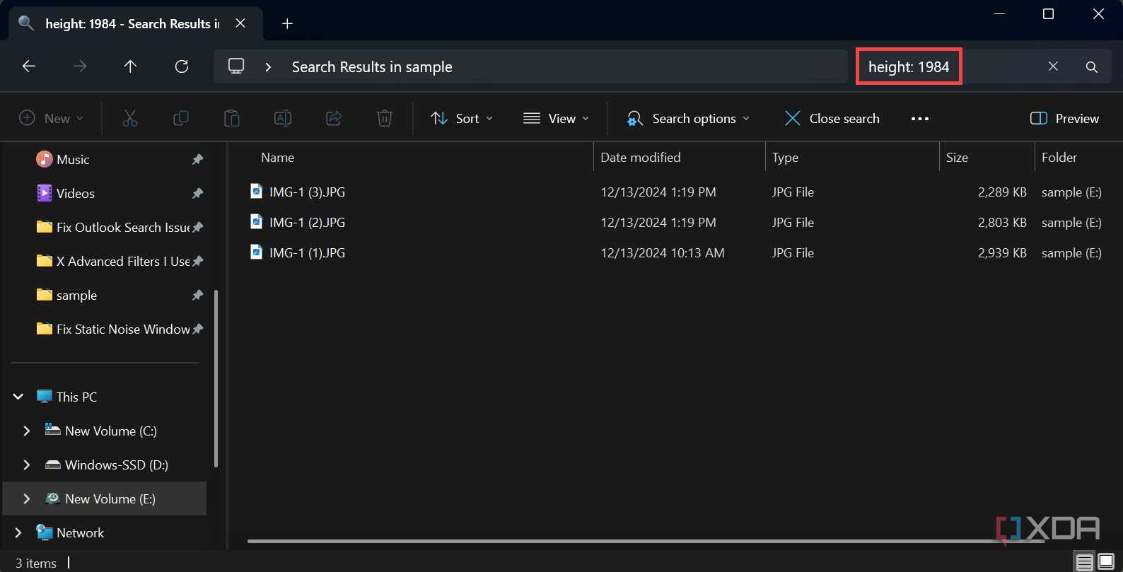File Height Find files in File Explorer