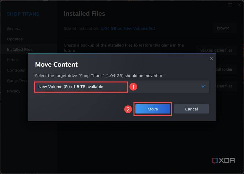 Select drive to move Installed Folder