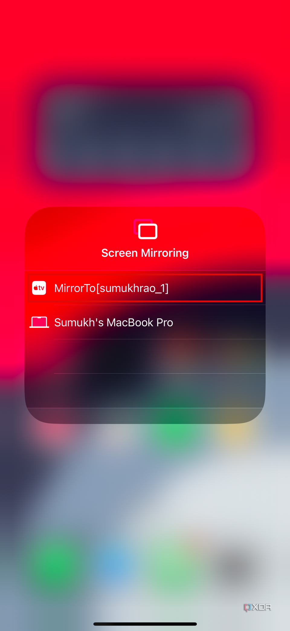 Select PC on iPhone to mirror