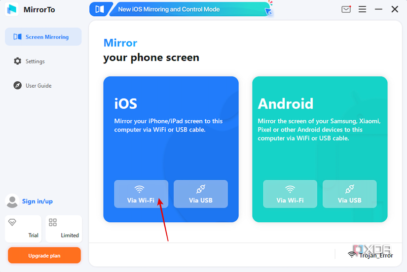 Select wired or wireless in iMyFone