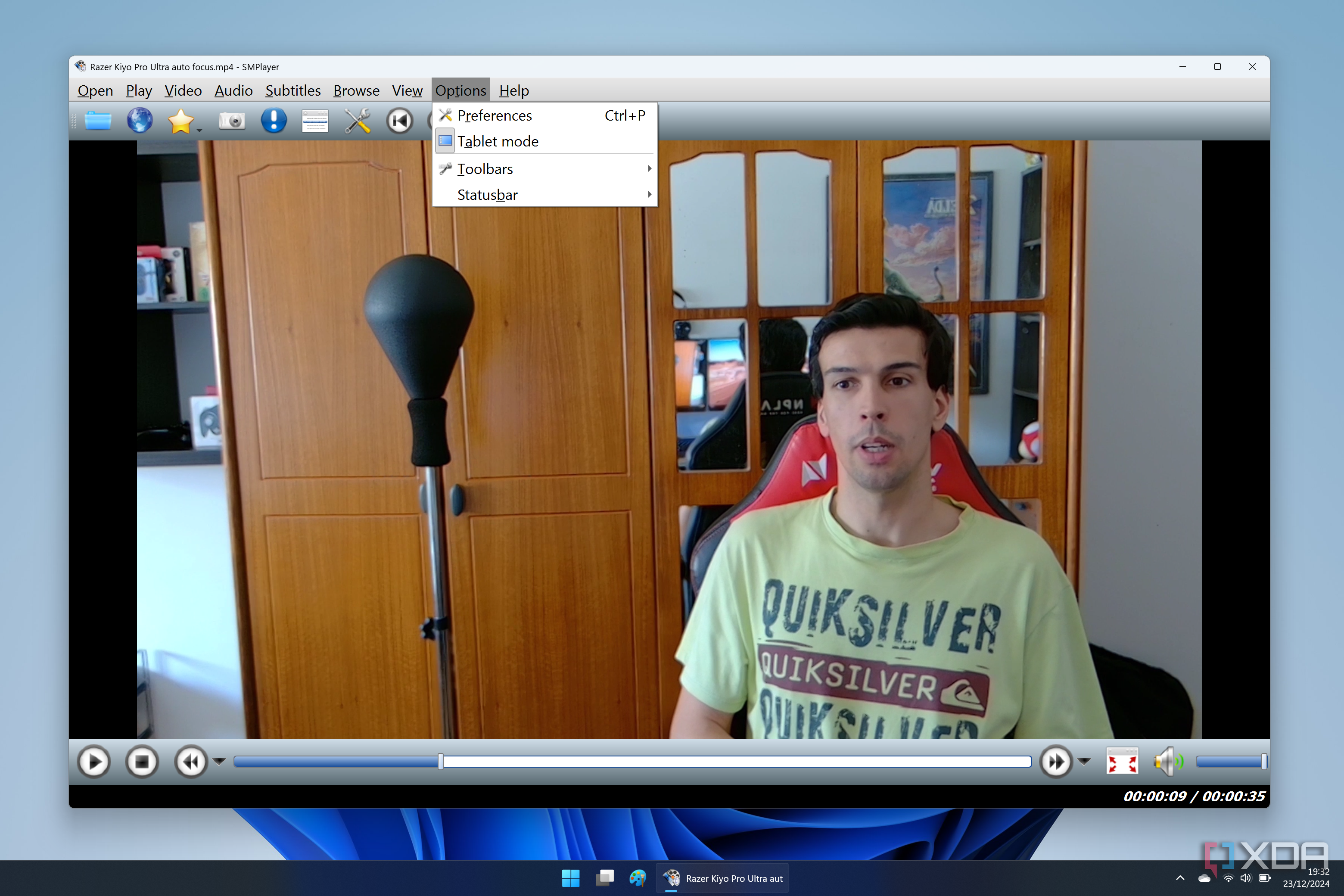 Screenshot of SMPlayer playing a video and with the UI set to tablet mode