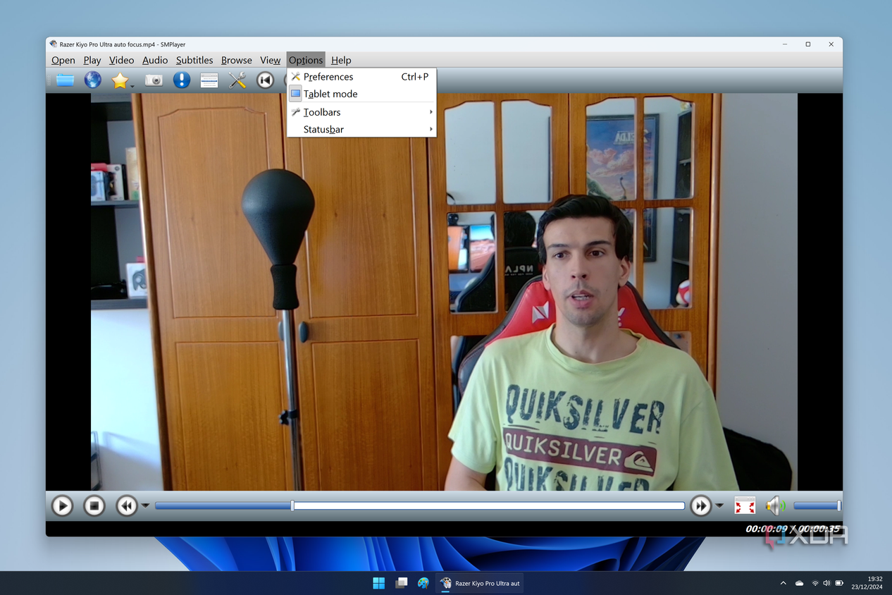 Screenshot of SMPlayer playing a video and with the UI set to tablet mode