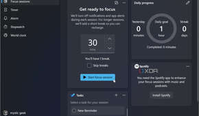 screenshot showing how to start a focus session on windows