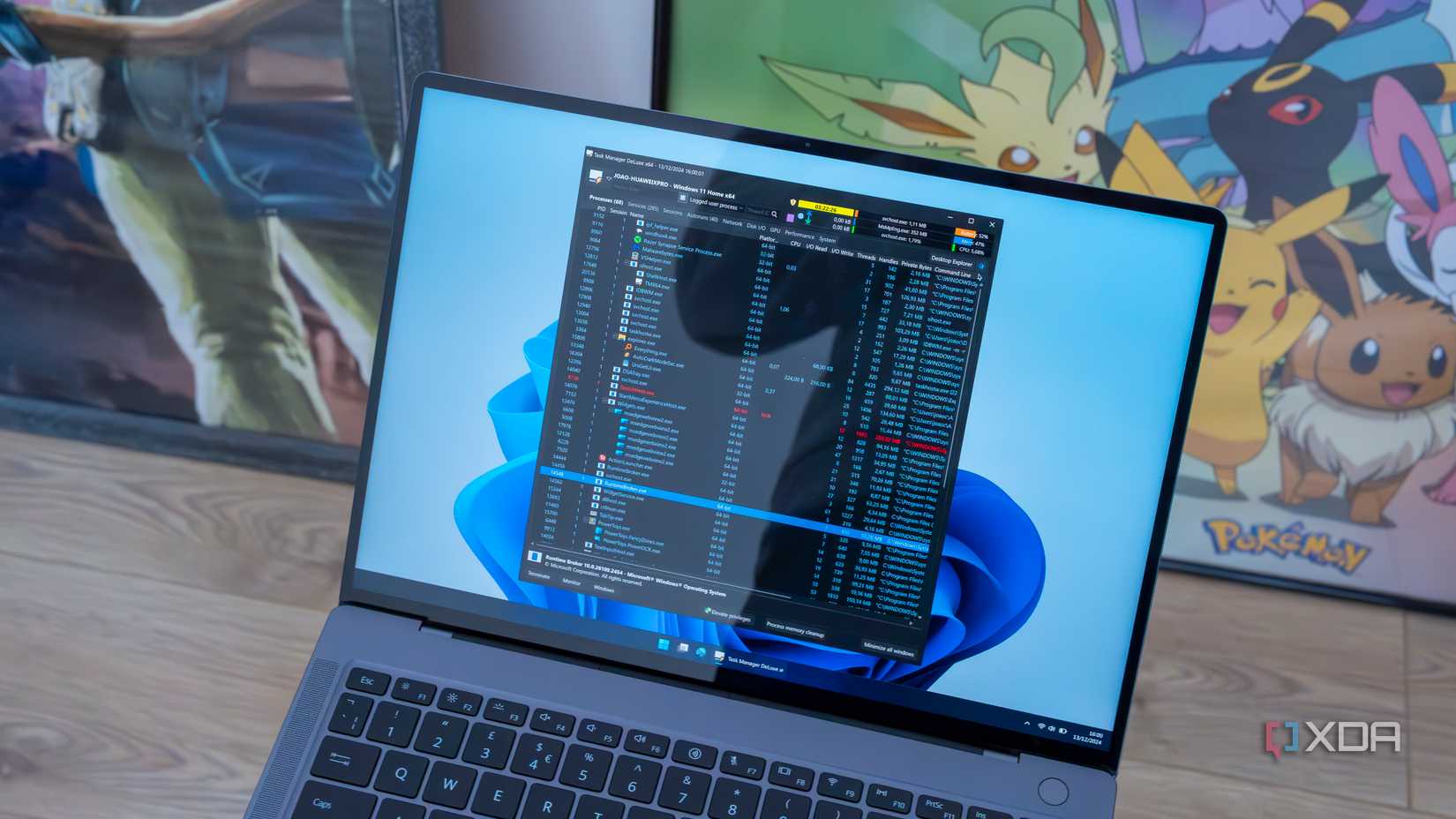 A Windows 11 laptop running Task Manager DeLuxe