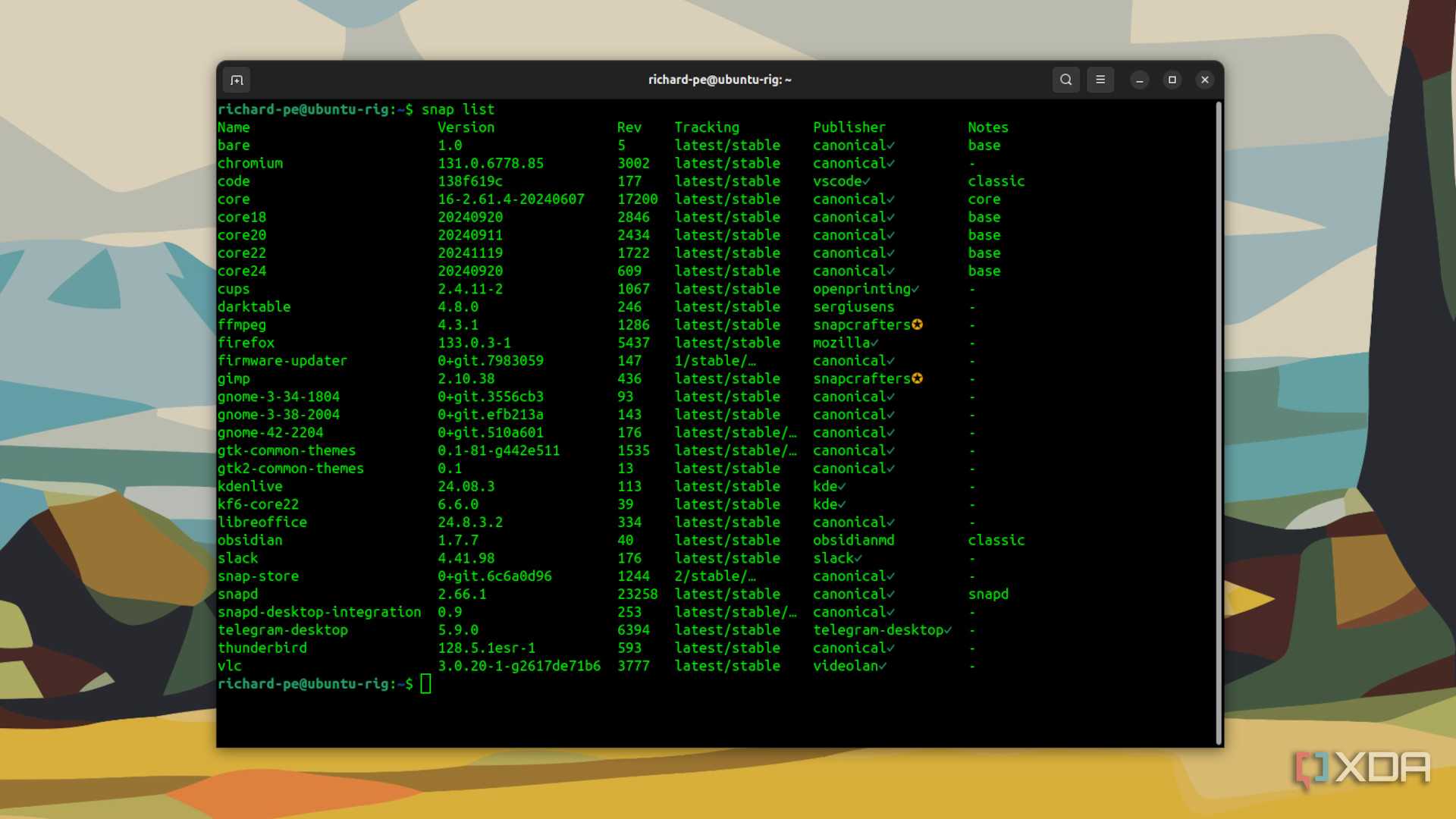 Ubuntu snap list command