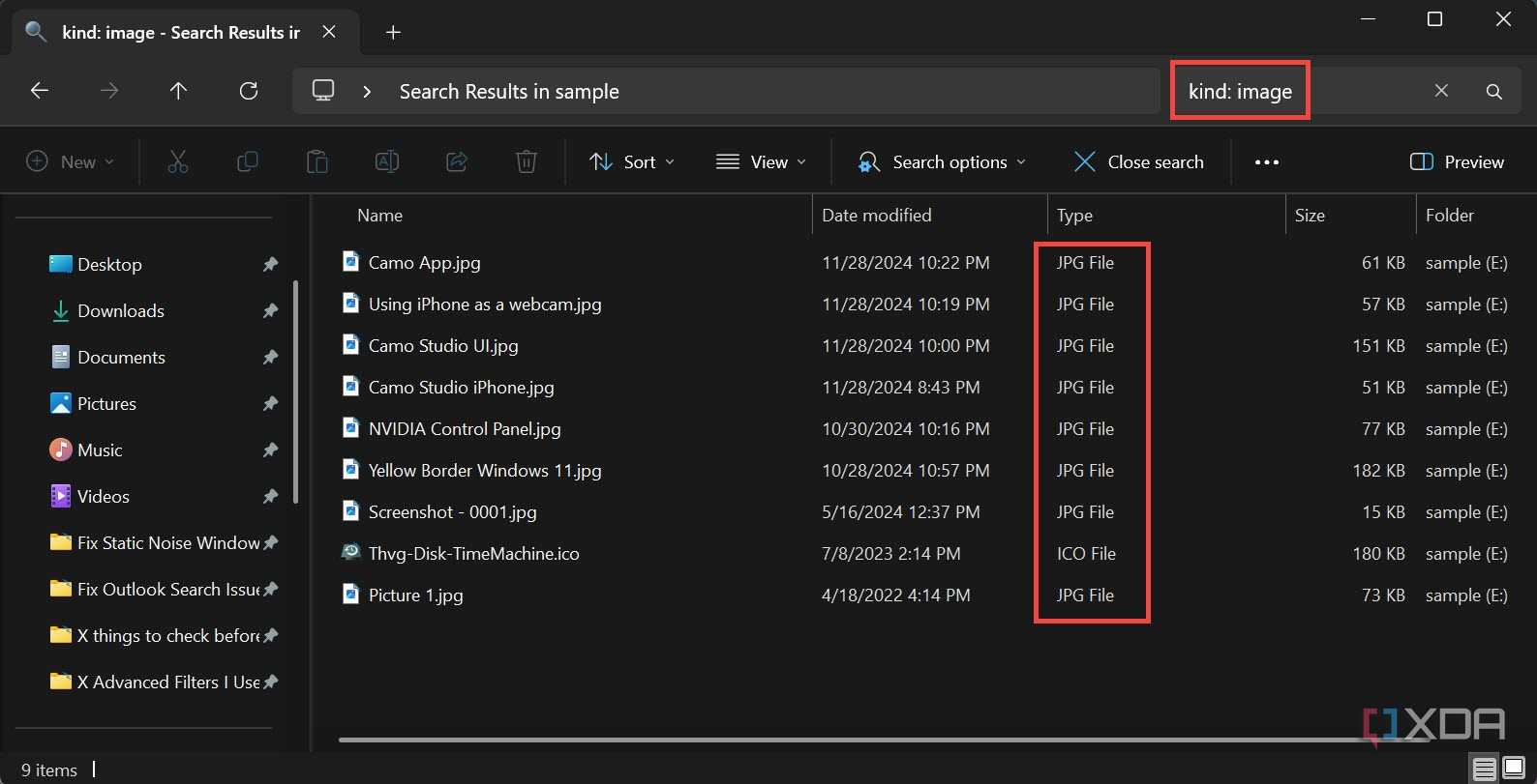 Filtering Files Find files in File Explorer