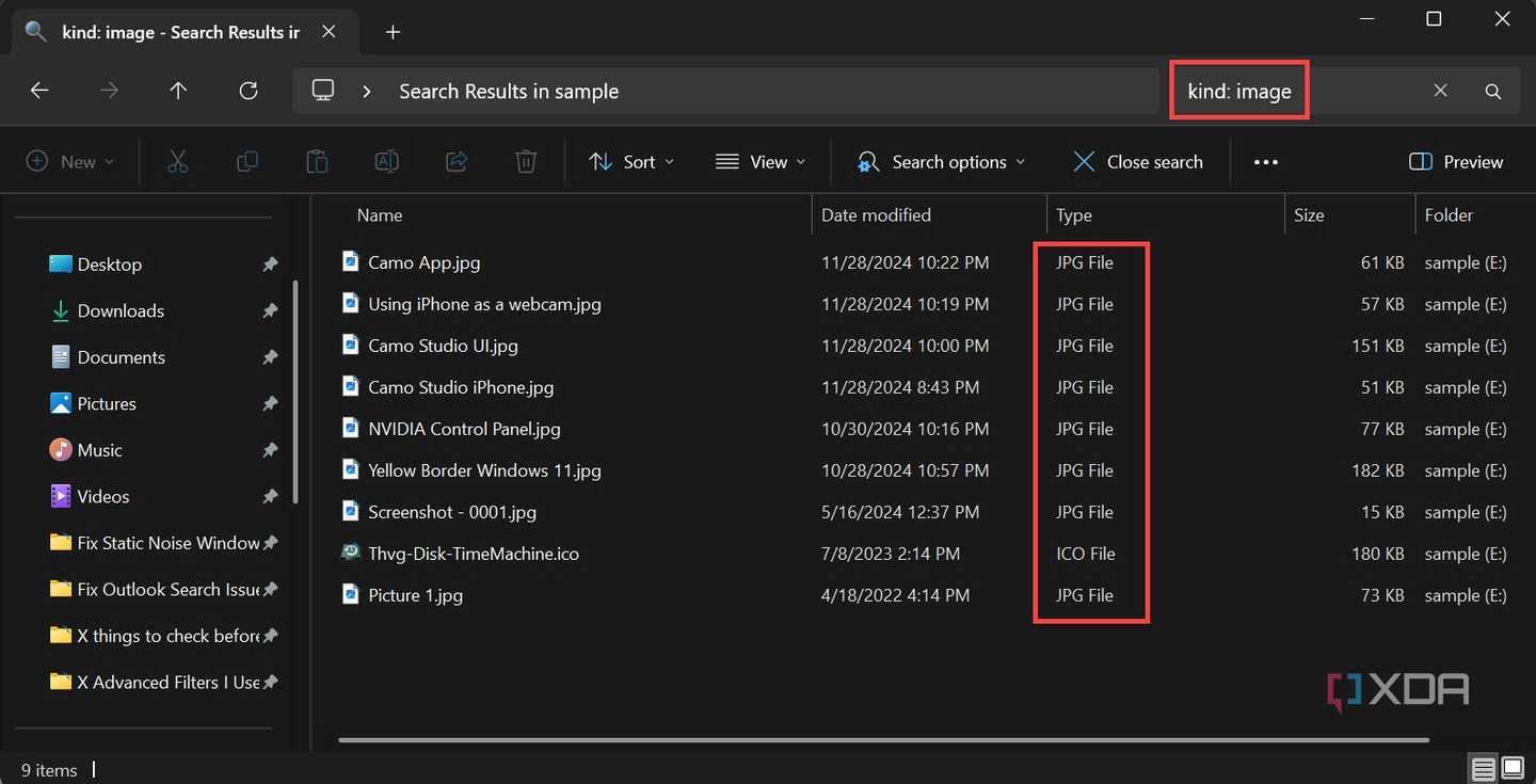 Using kind filter in search