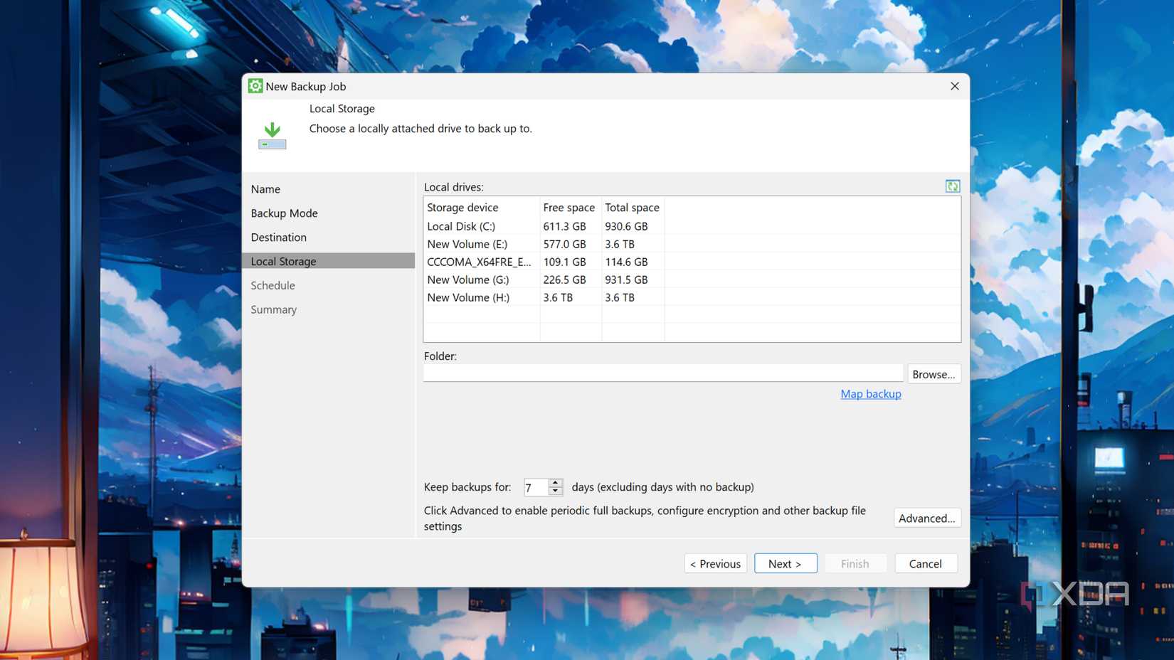 Selecting local storage in Veeam Agent