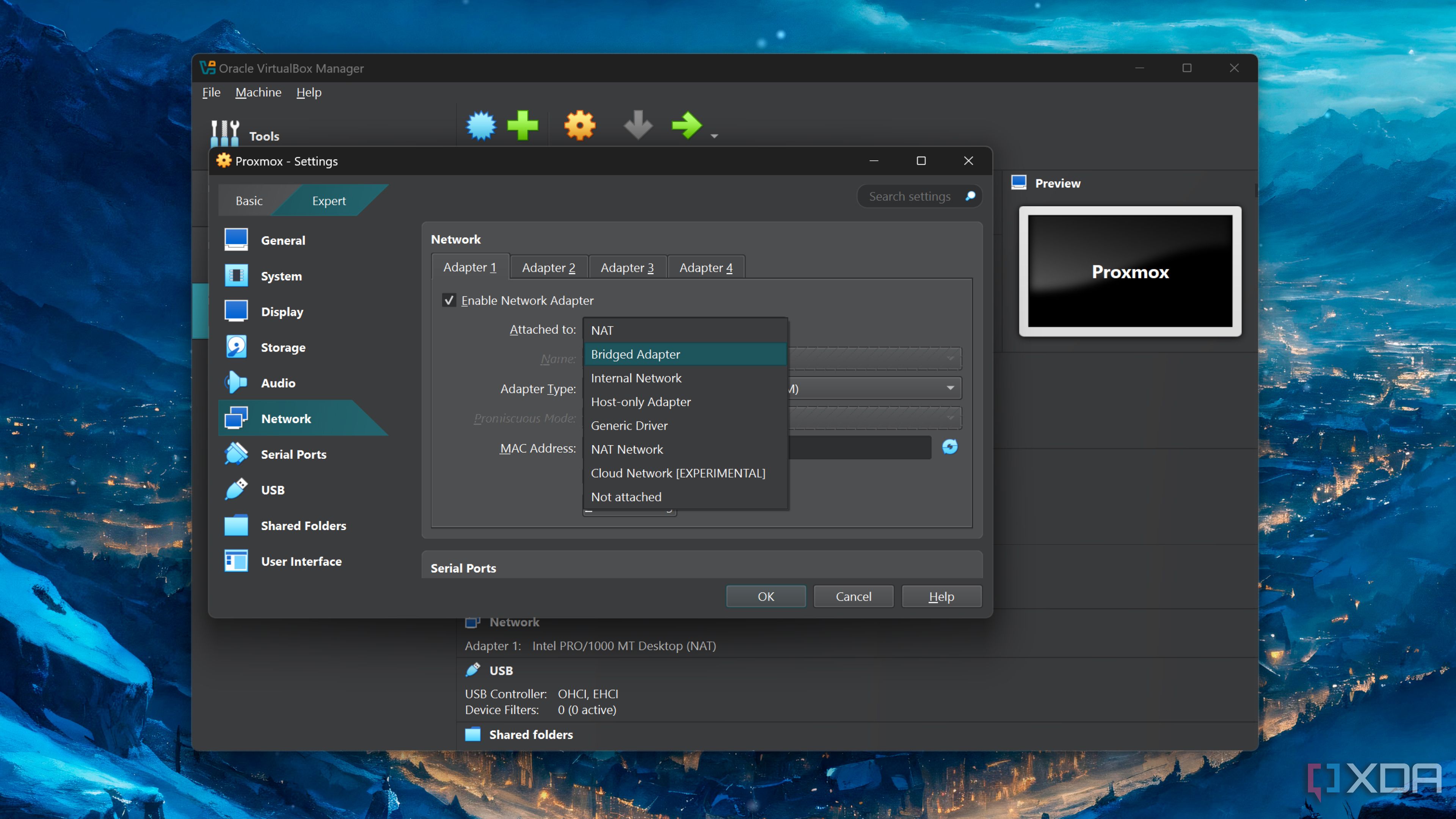 Switching a VM's Ethernet adapter to Bridged adapter in VirtualBox 