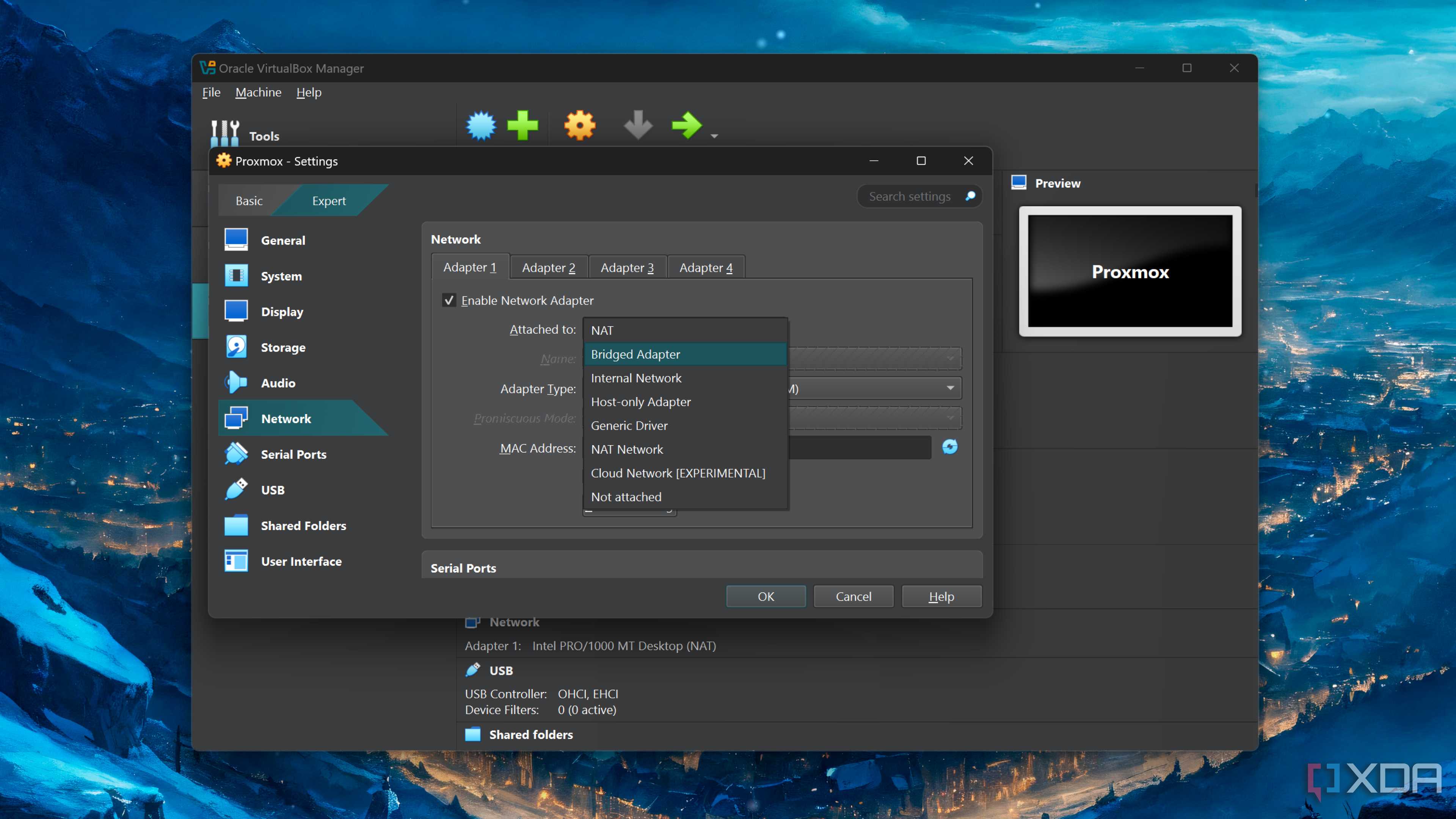 Switching a VM's Ethernet adapter to Bridged adapter in VirtualBox