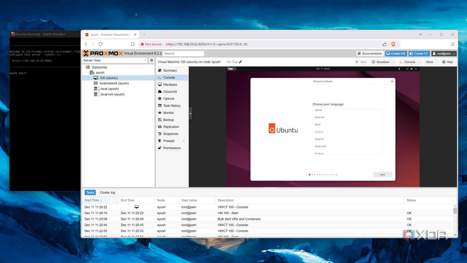Running the Ubuntu VM in Proxmox