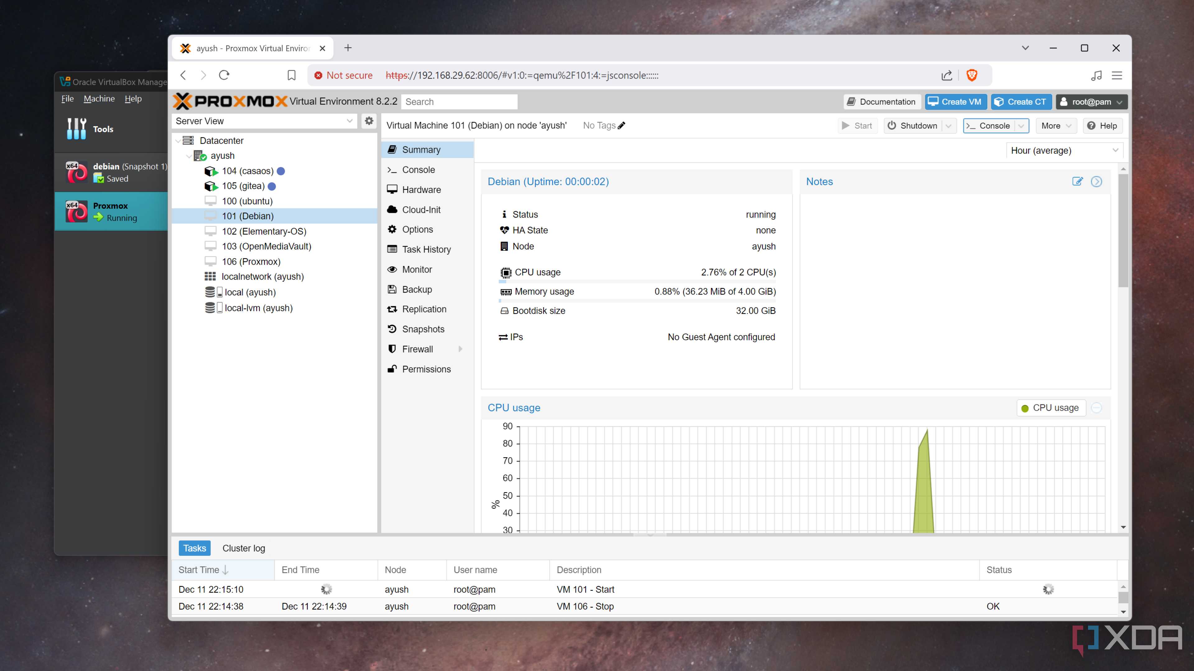 A Proxmox VM running inside VirtualBox