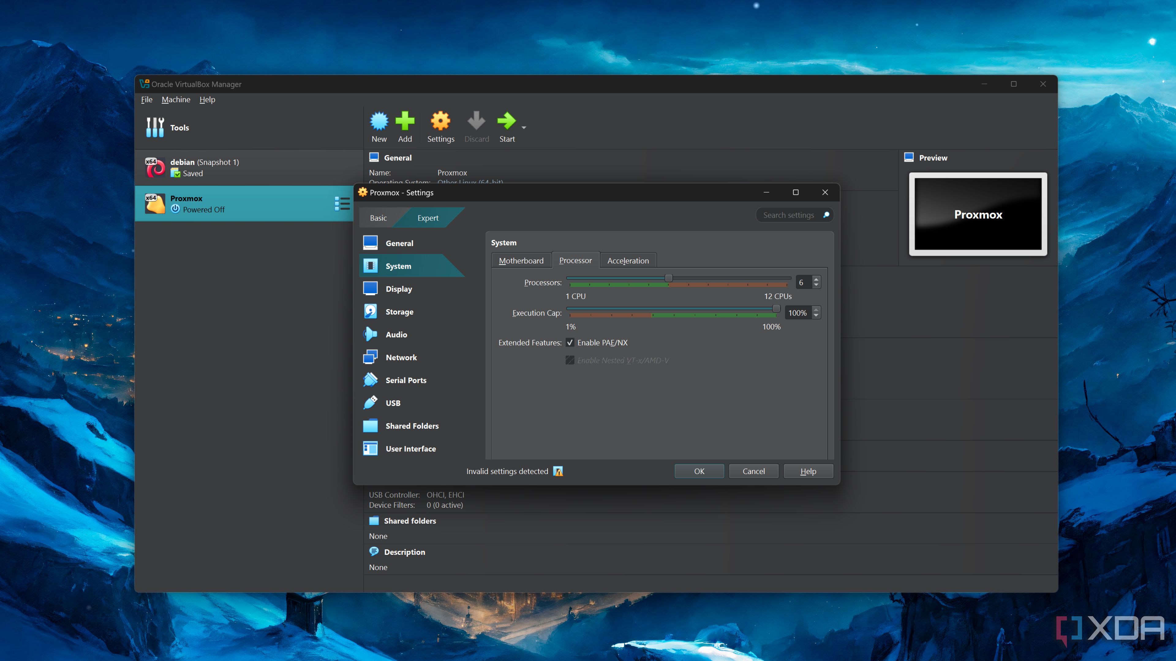 The nested virtualization option inside VirtualBox