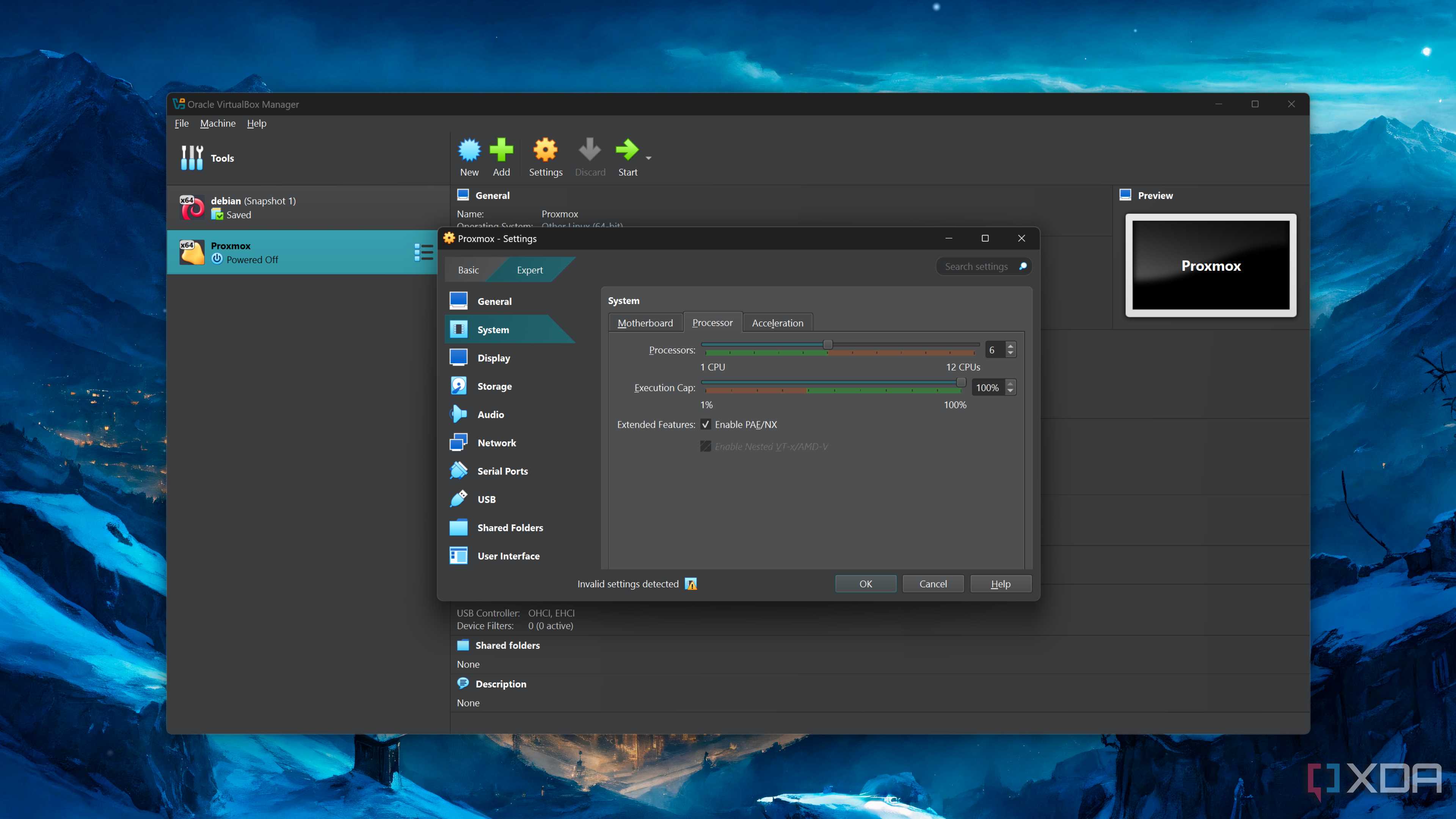 The nested virtualization option inside VirtualBox