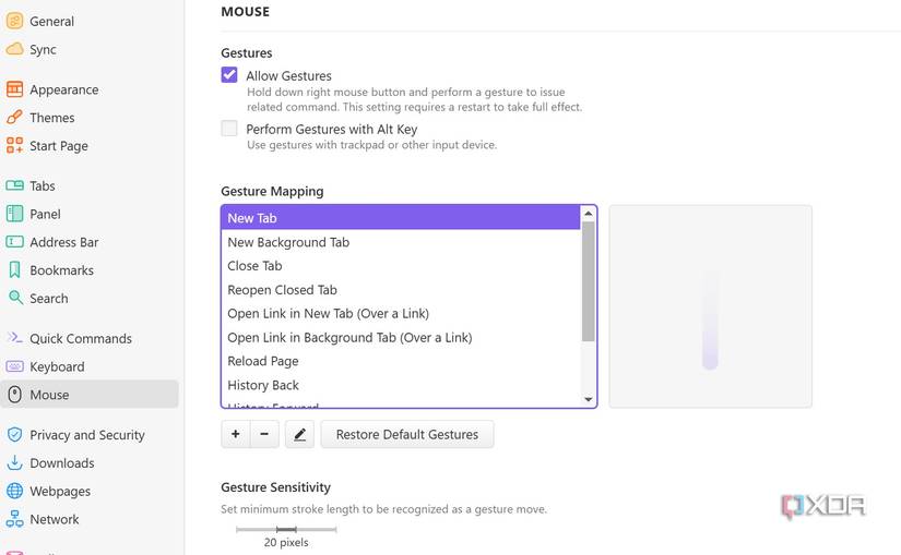 Vivaldi keyboard shortcuts and gestures