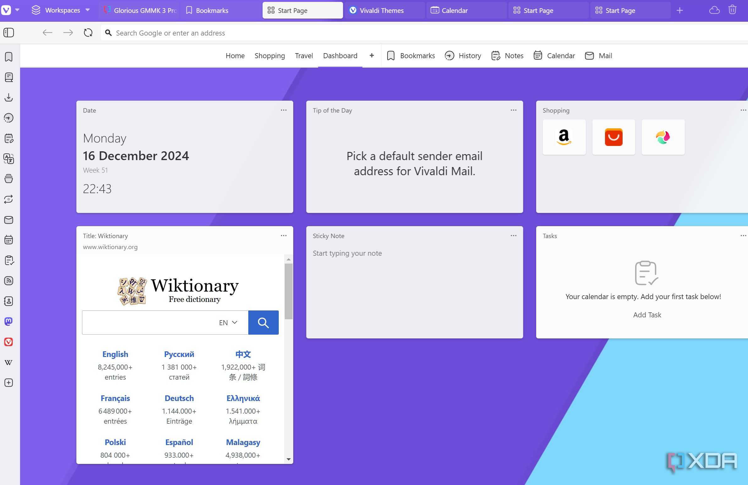Vivaldi dashboard