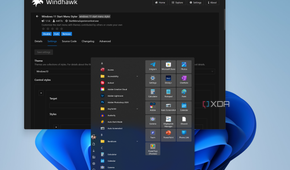 Screenshot of Windhawk showing the Windows 11 Start menu styler mod settings page and the Windows 10 theme for the Start menu