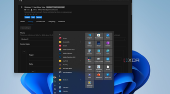 Screenshot of Windhawk showing the Windows 11 Start menu styler mod settings page and the Windows 10 theme for the Start menu