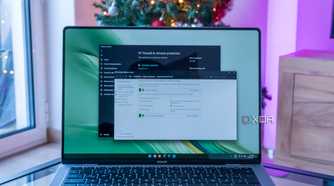 Windows 11 laptop showing settings pages for the Windows firewall