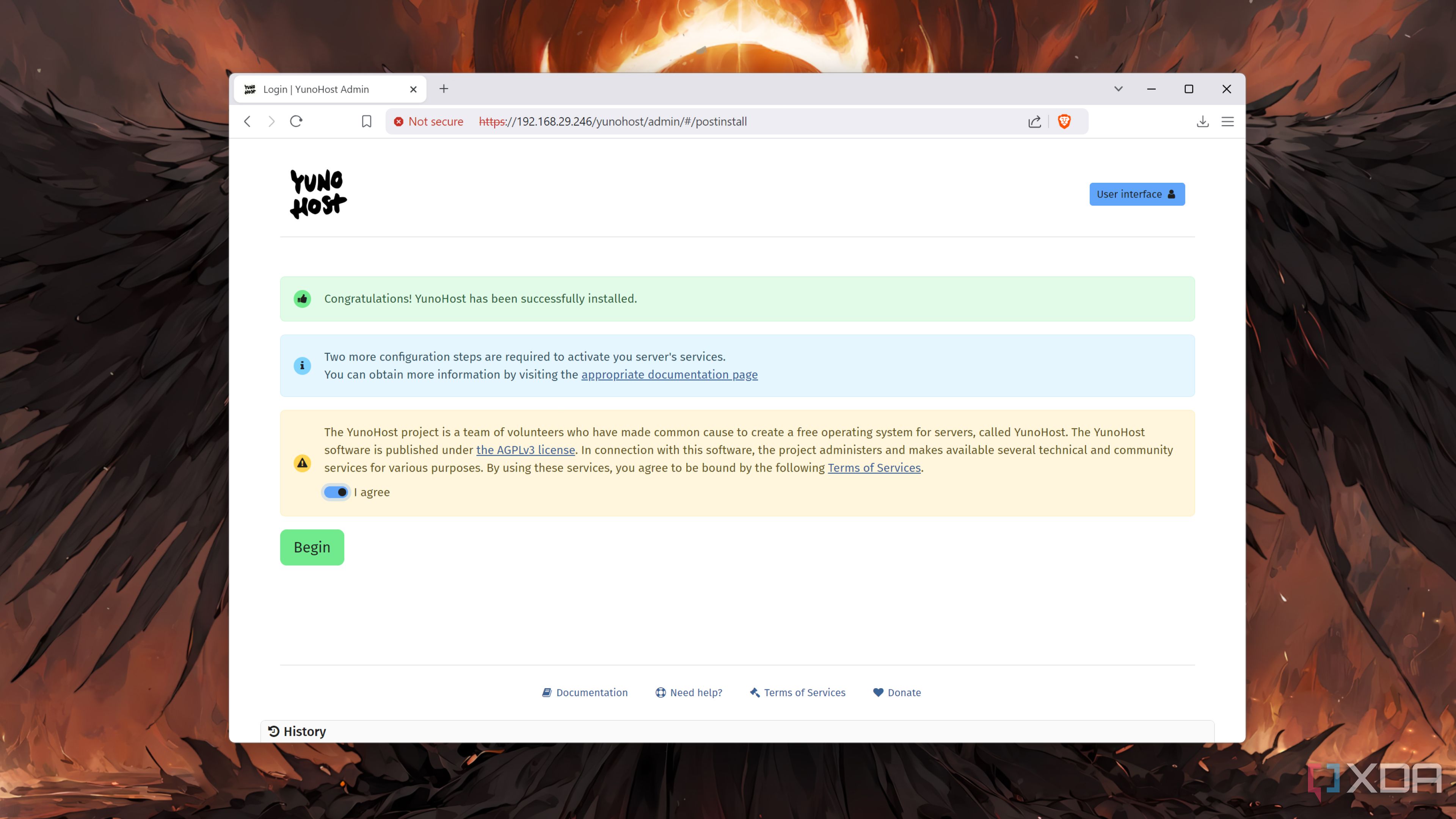 The YunoHost startup screen