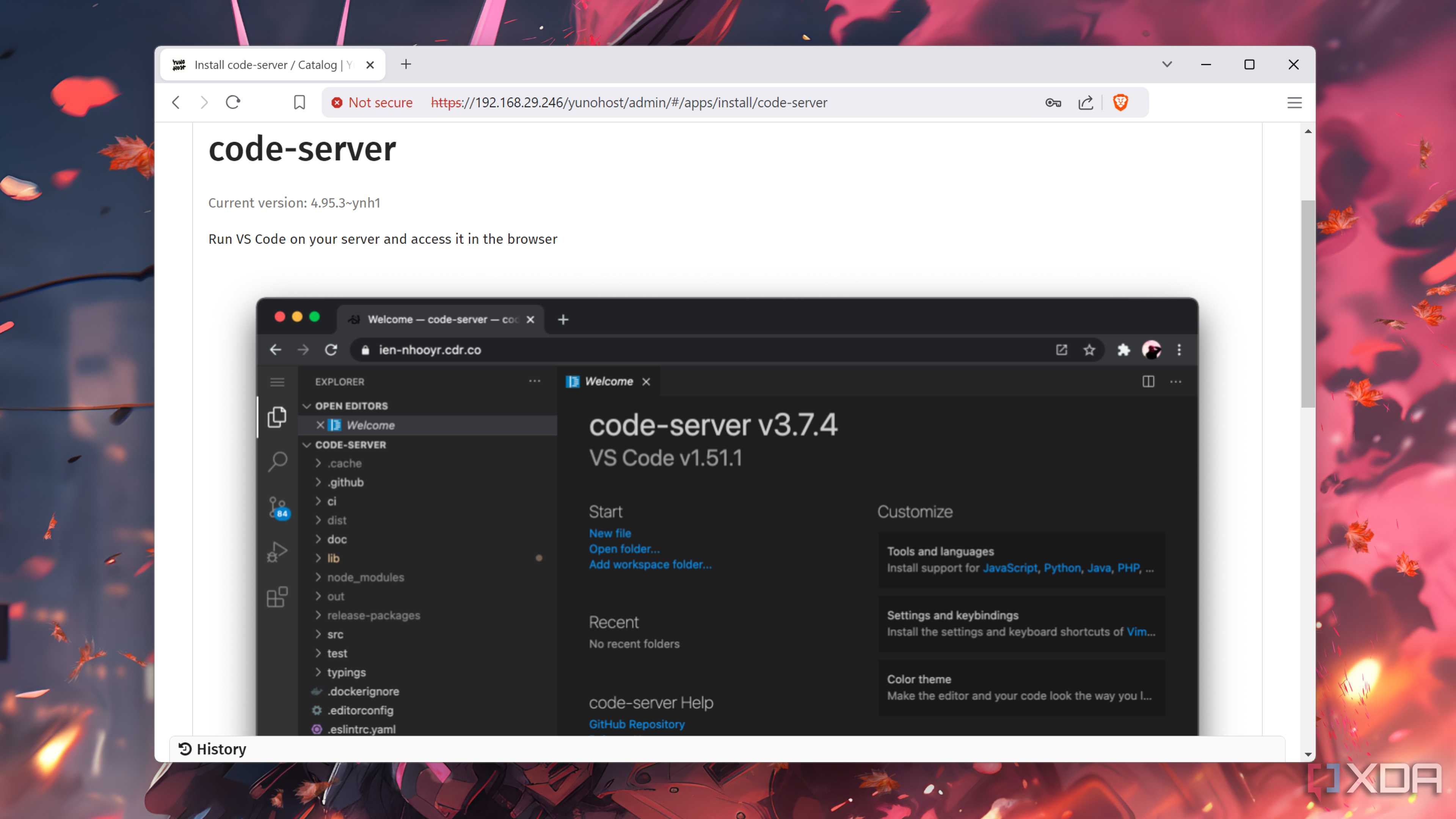 Installing Code Server on YunoHost