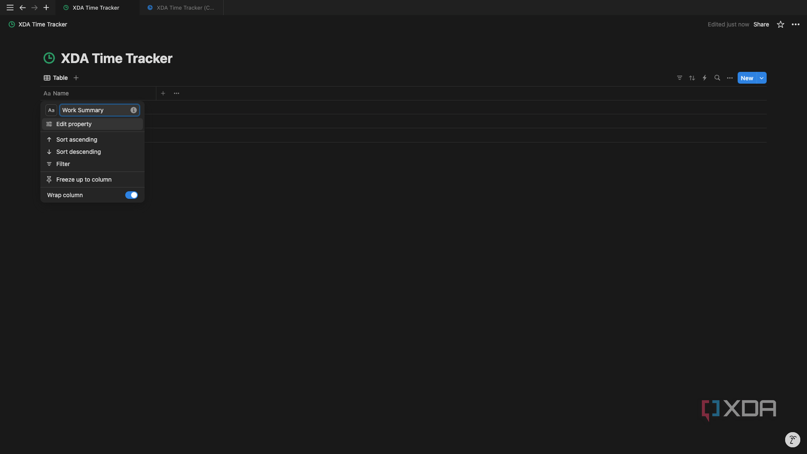 Rename the default Name property to Work Summary