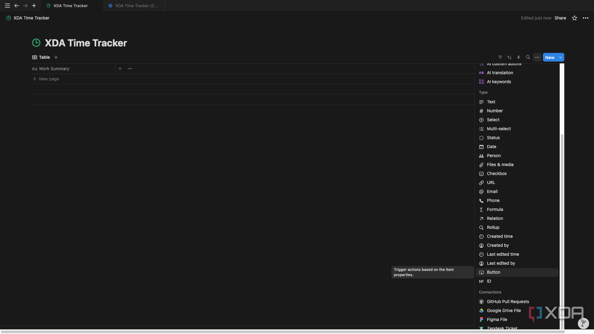 Add two Button properties from the properties men