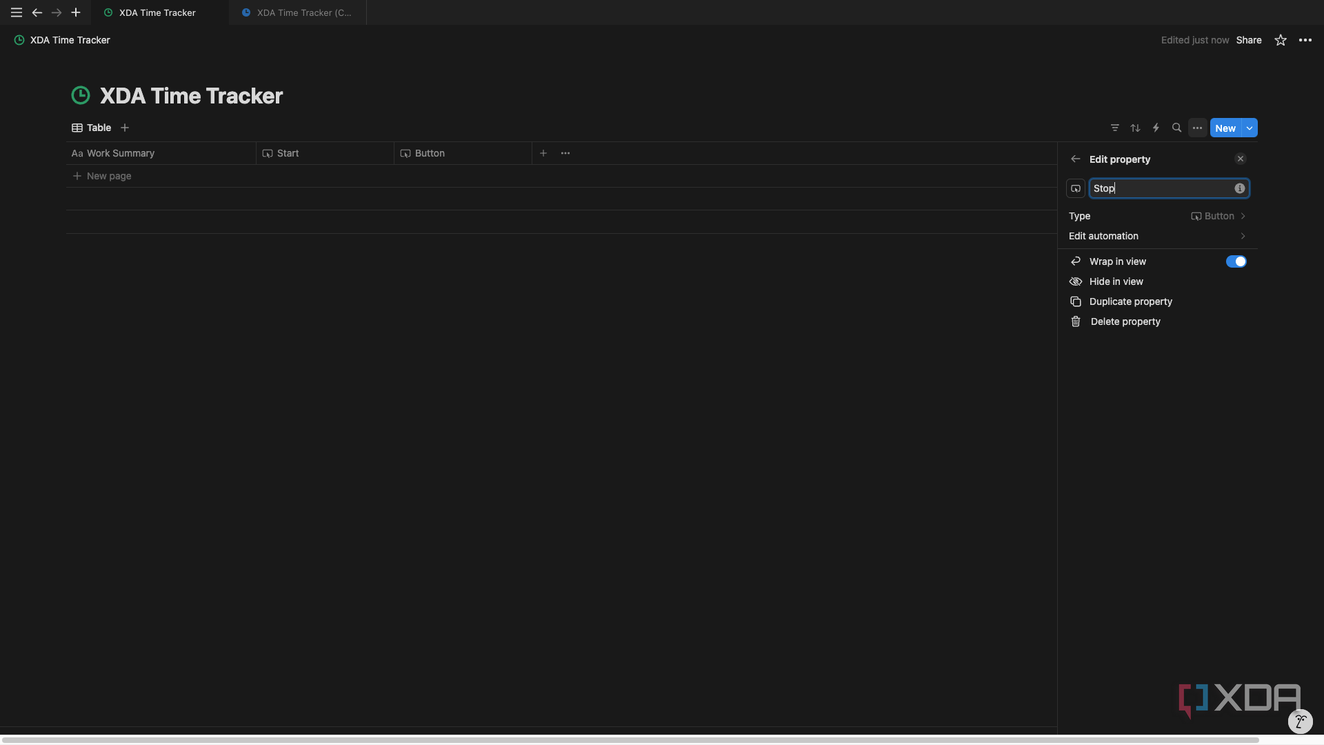 Rename the button properties Start and Stop