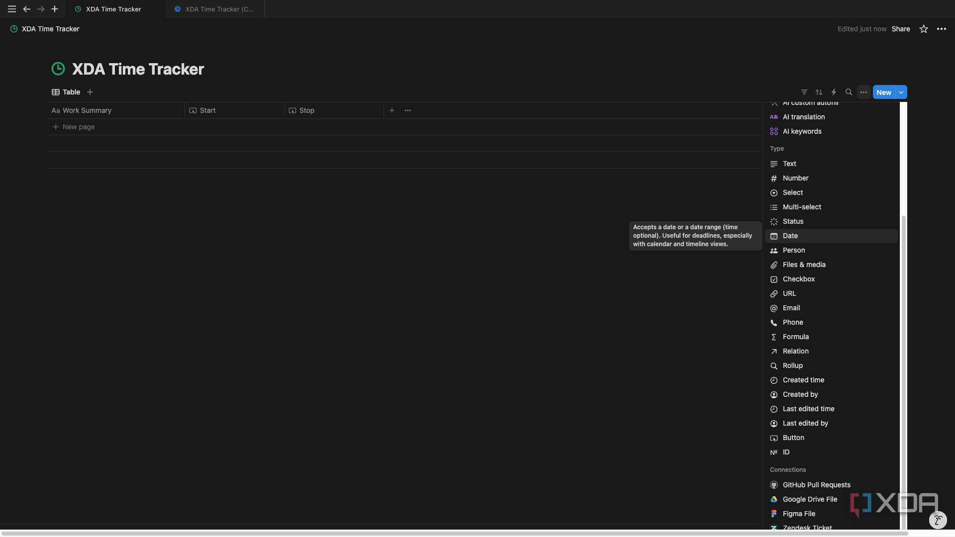 Add two Date properties from the properties menu