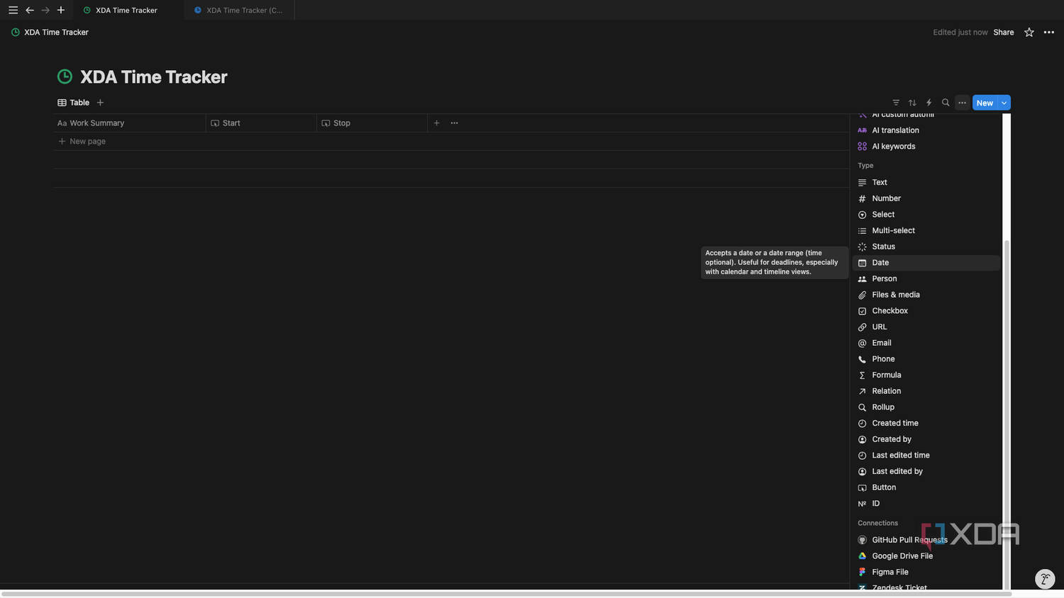 Add two Date properties from the properties menu