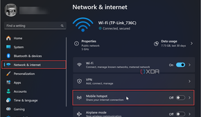 showing network and internet settings from the settings app on Windows 11
