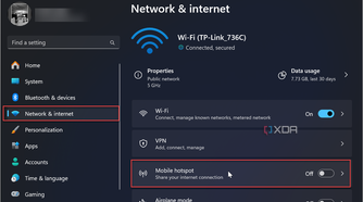showing network and internet settings from the settings app on Windows 11