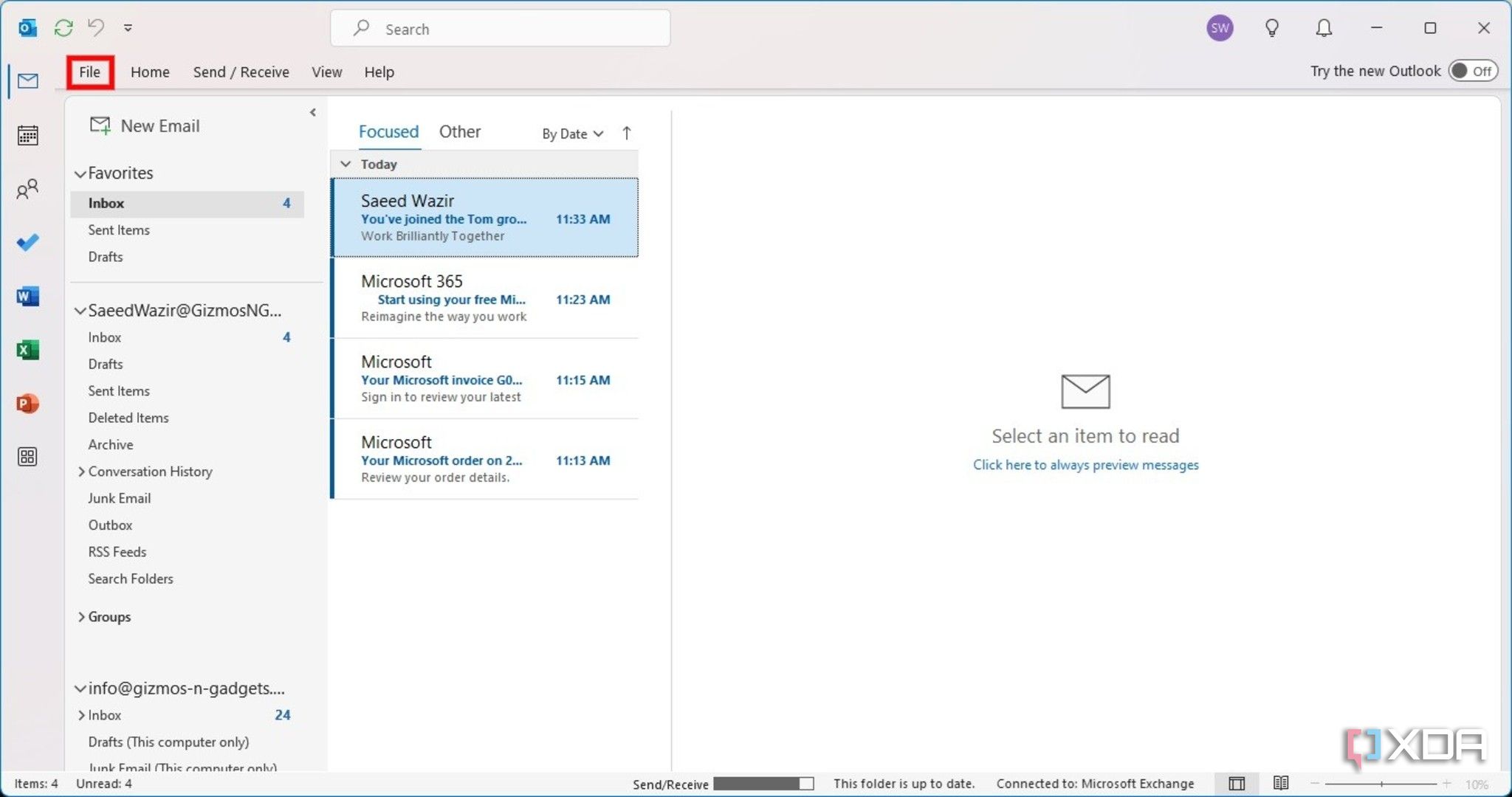 Share your Outlook inbox