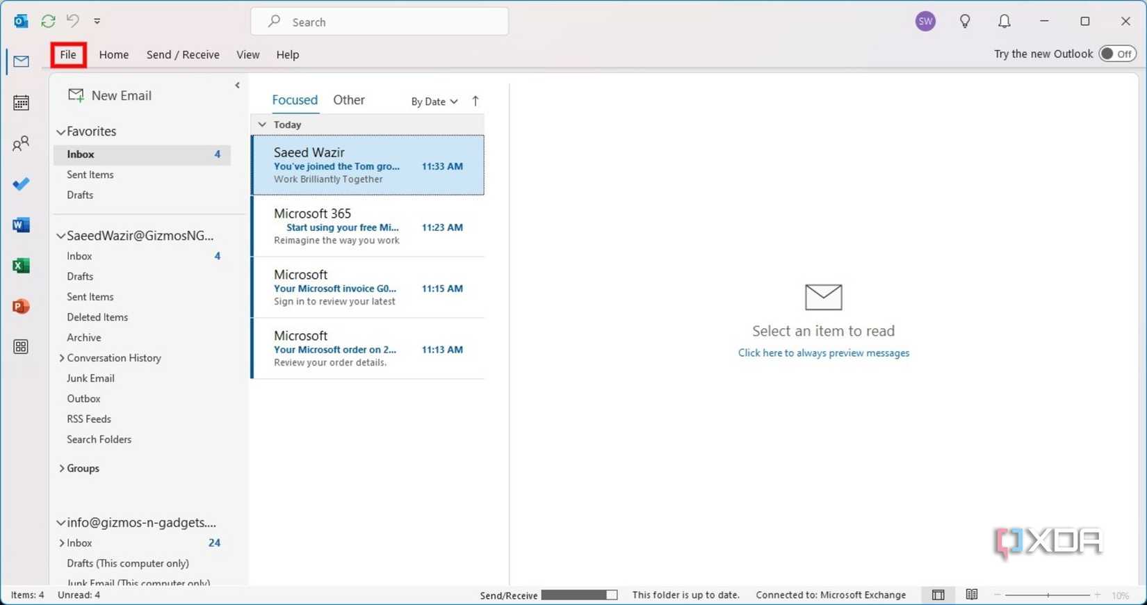 Share your Outlook inbox