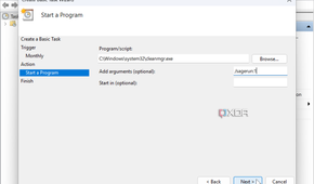 showing how to run disk cleanup from task scheduler on Windows