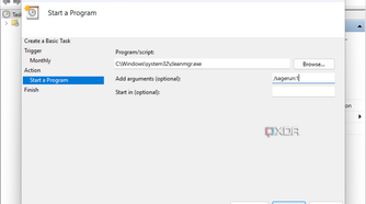 showing how to run disk cleanup from task scheduler on Windows