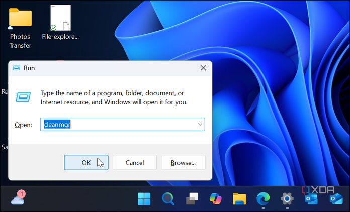 screenshot showing how to launch Disk Cleanup from Run dialog
