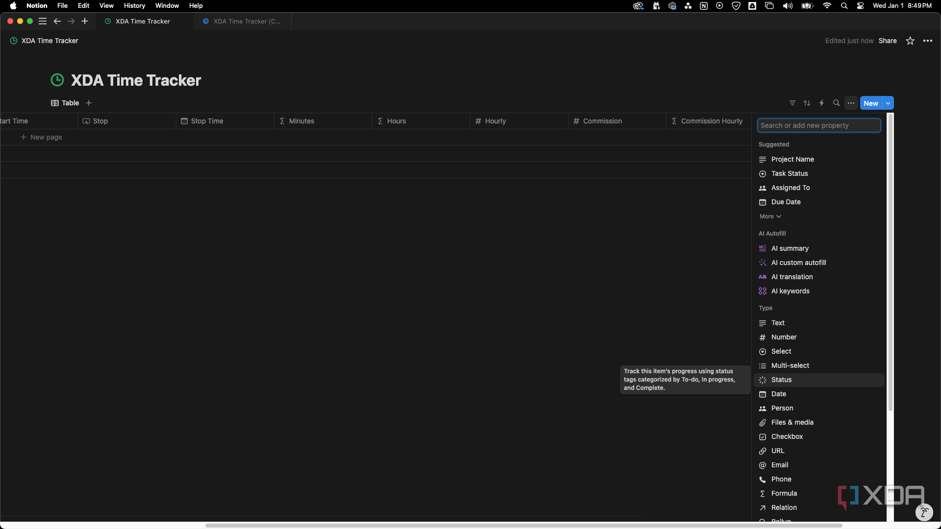 Select Status property from the properties menu