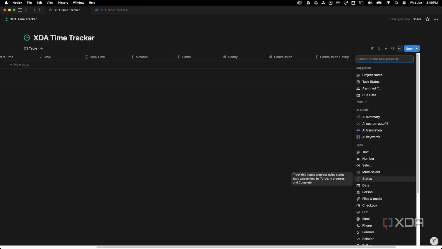 Select Status property from the properties menu
