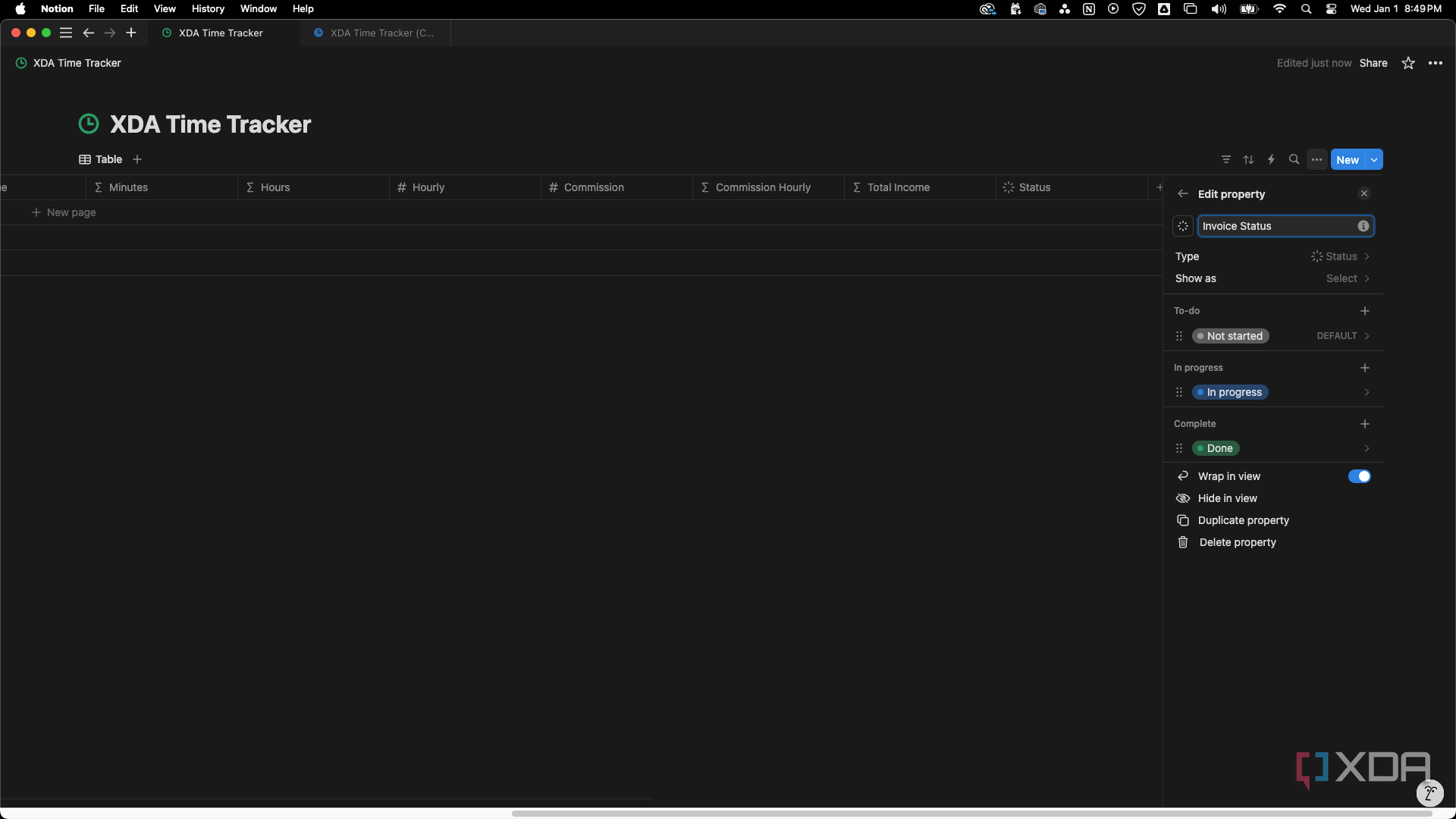 Rename the Status property to Invoice Status