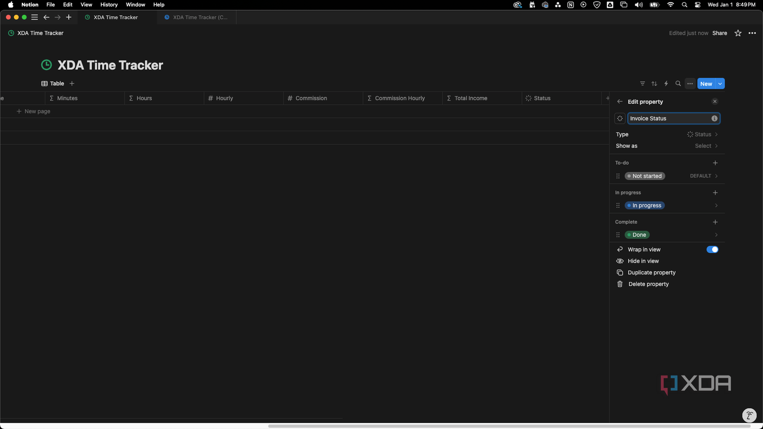 Rename the Status property to Invoice Status