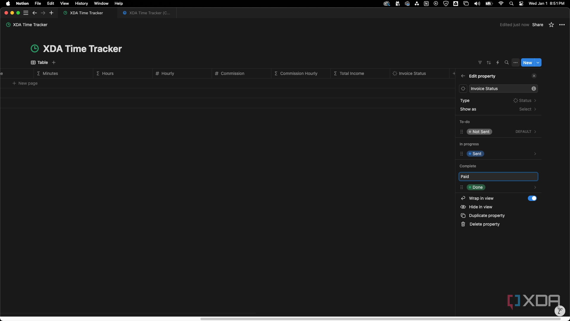Add an option to the Status property next to the Paid option and rename it Prepaid