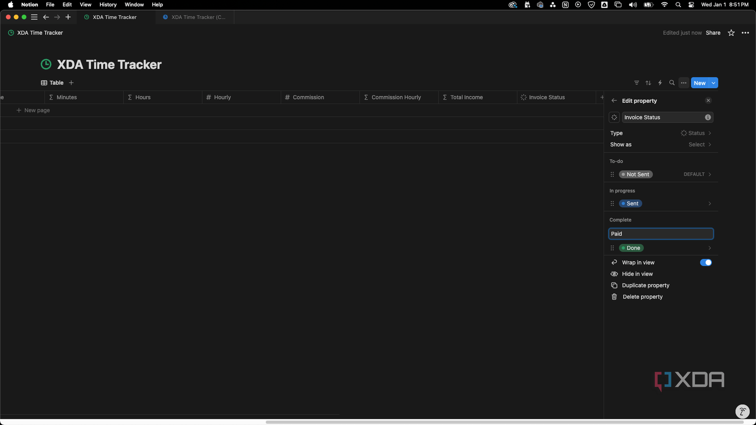 Add an option to the Status property next to the Paid option and rename it Prepaid