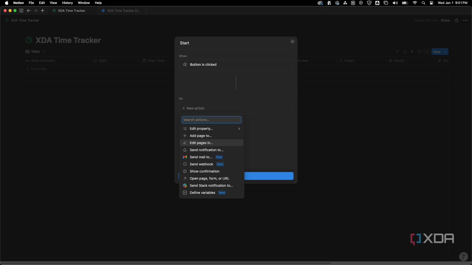 Under Do, click + New action and choose Edit pages in