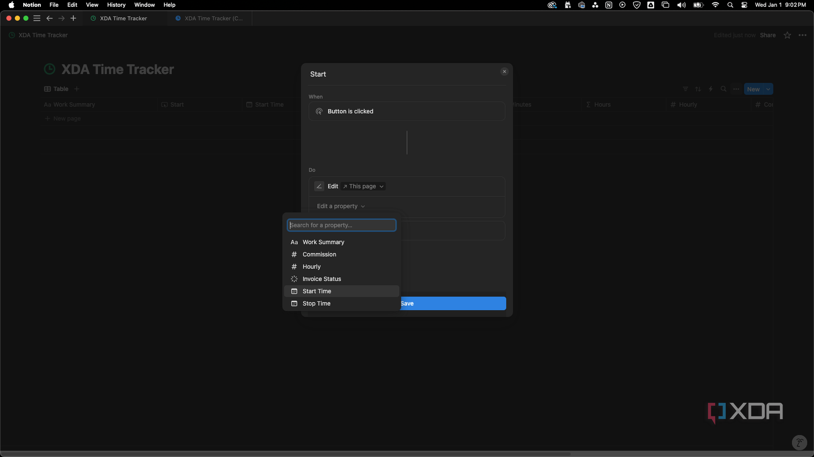 Under Edit a property, choose Start Time.
