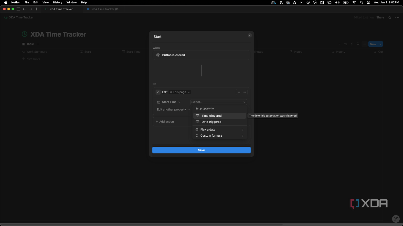 Click Select... next to Start Time and choose Time triggered.