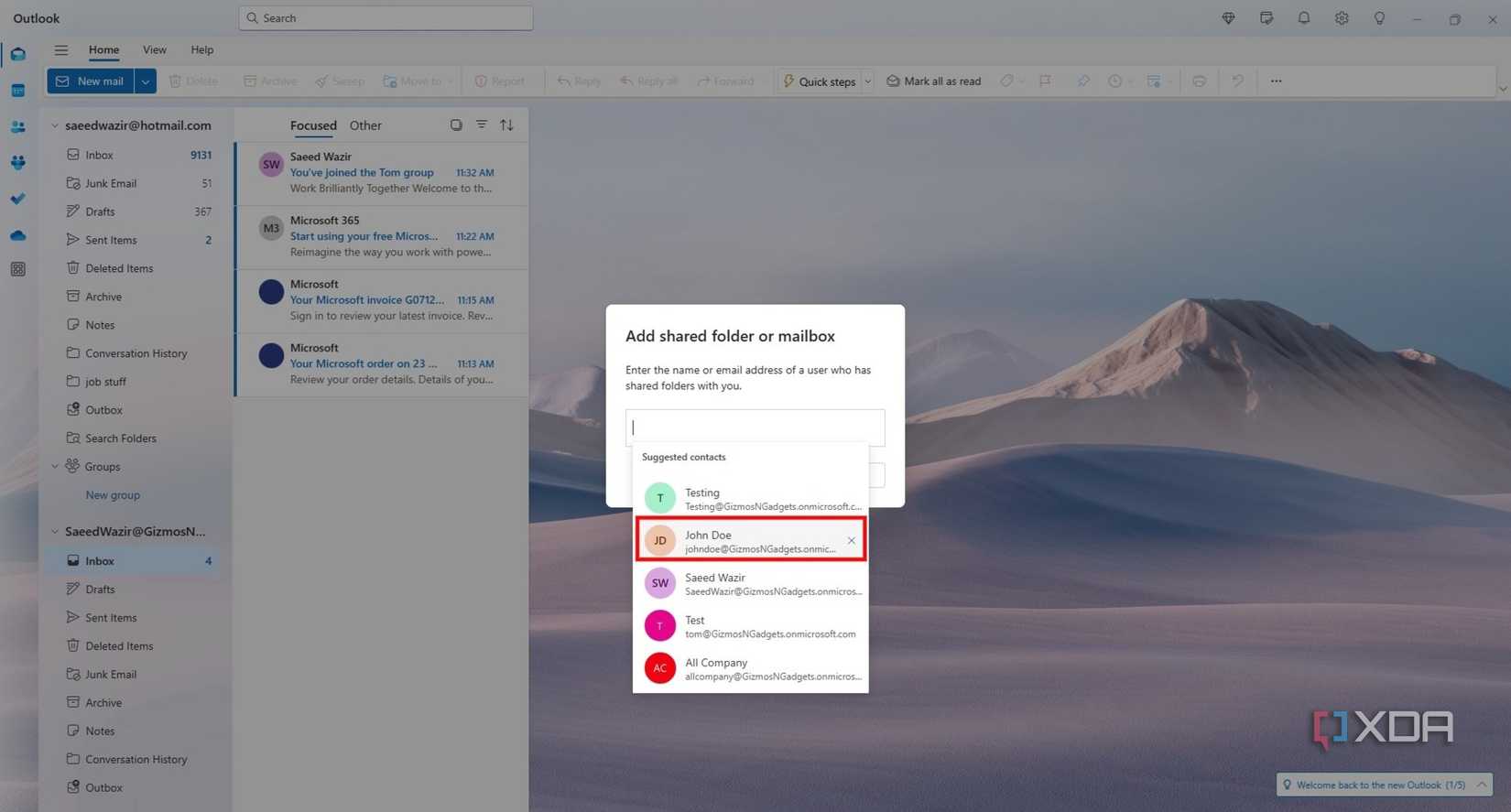 Share your Outlook inbox
