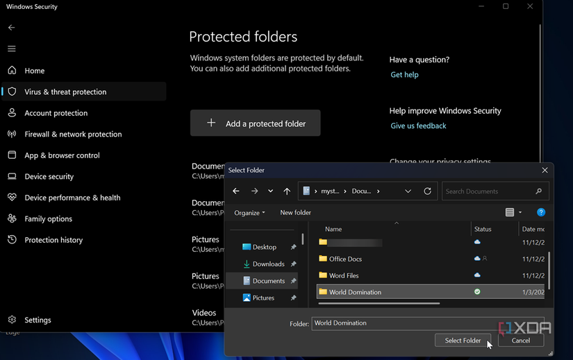 Add a protected folder from your local drive