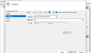 screenshot shows setting itme and date for Disk Cleanup in Task Scheduler